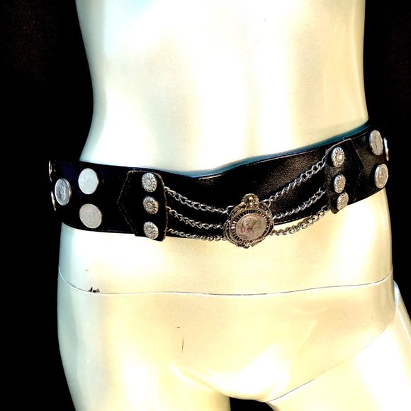 Vtg Leather Boho Coin Belt main image 5